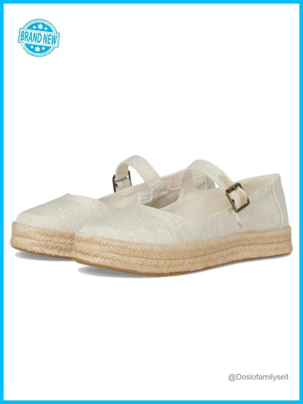 Canvas Espadrille Mary Jane Flats with Buckle - No Heel